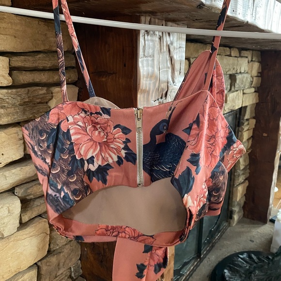 NWOT PatBO satin like crop floral peacock top - Picture 6 of 8